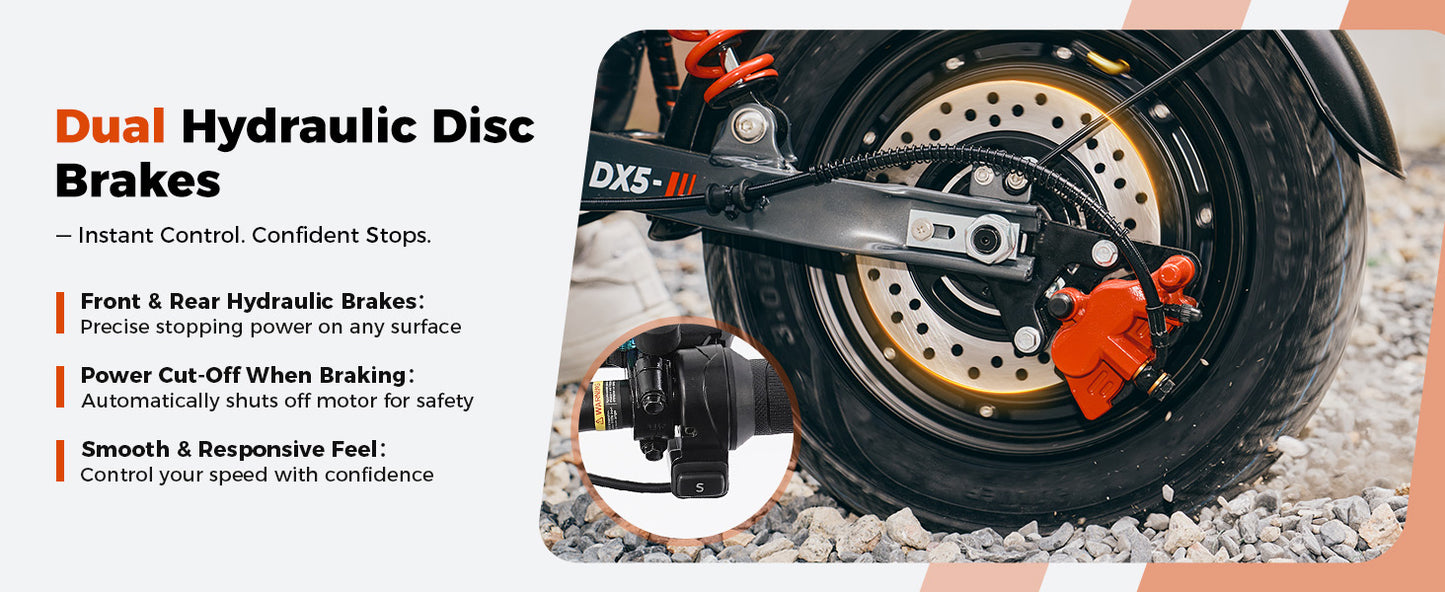 iScooter DX5 55 KM/H Seated Adult Electric Cargo Scooter | 1500W | 72 KM Range | 15" Tires | Long Range E-Scooter