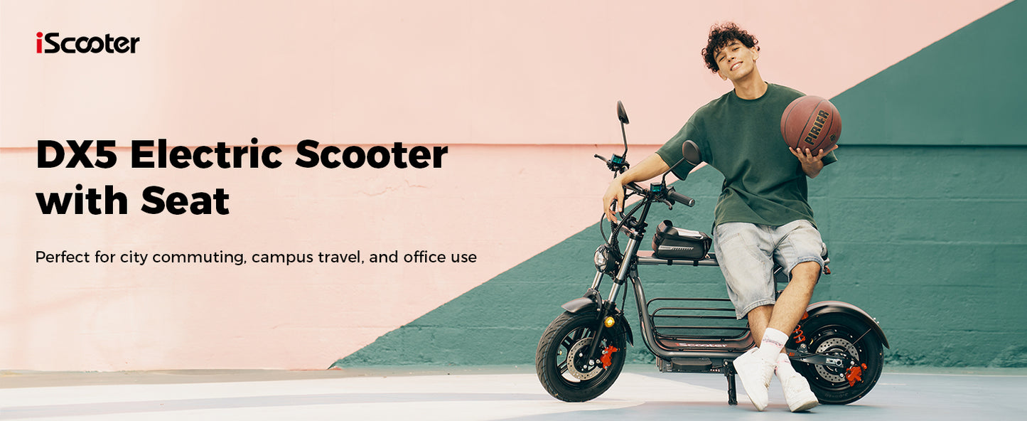 iScooter DX5 55 KM/H Seated Adult Electric Cargo Scooter | 1500W | 72 KM Range | 15" Tires | Long Range E-Scooter
