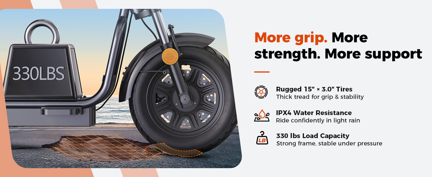 iScooter DX5 55 KM/H Seated Adult Electric Cargo Scooter | 1500W | 72 KM Range | 15" Tires | Long Range E-Scooter