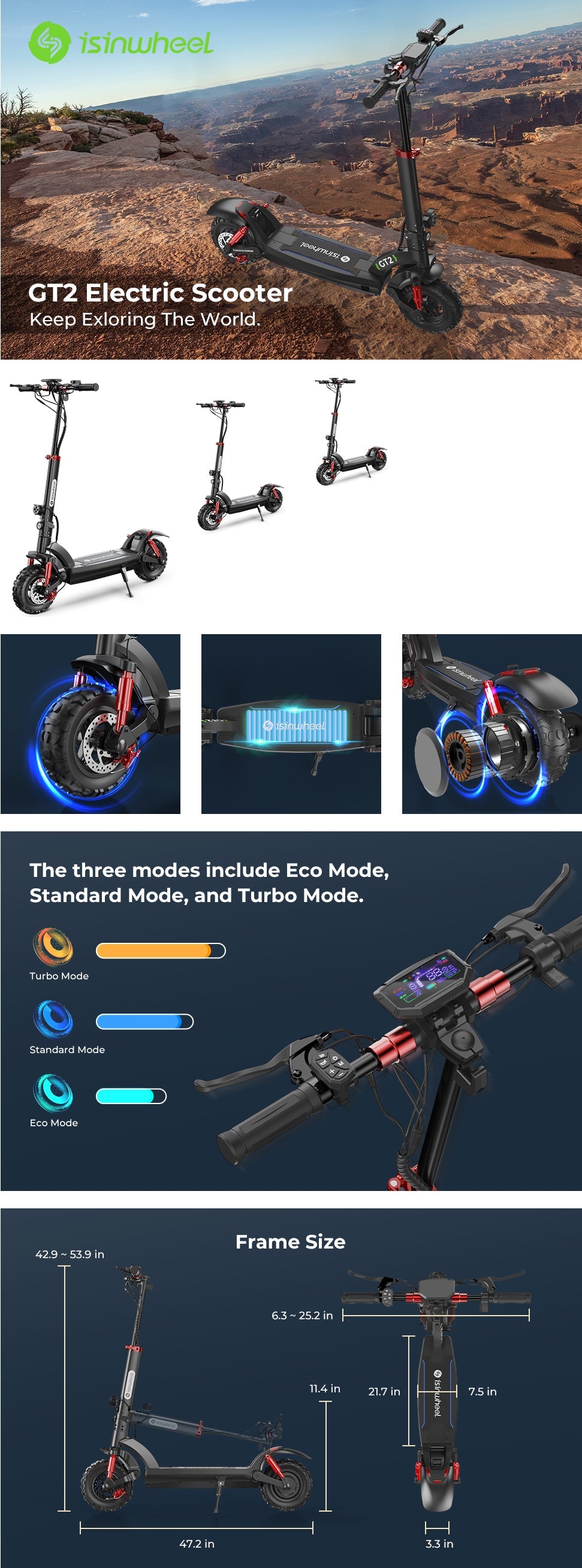 isinwheel GT2 (48V) 1000w Off Road Electric Scooter