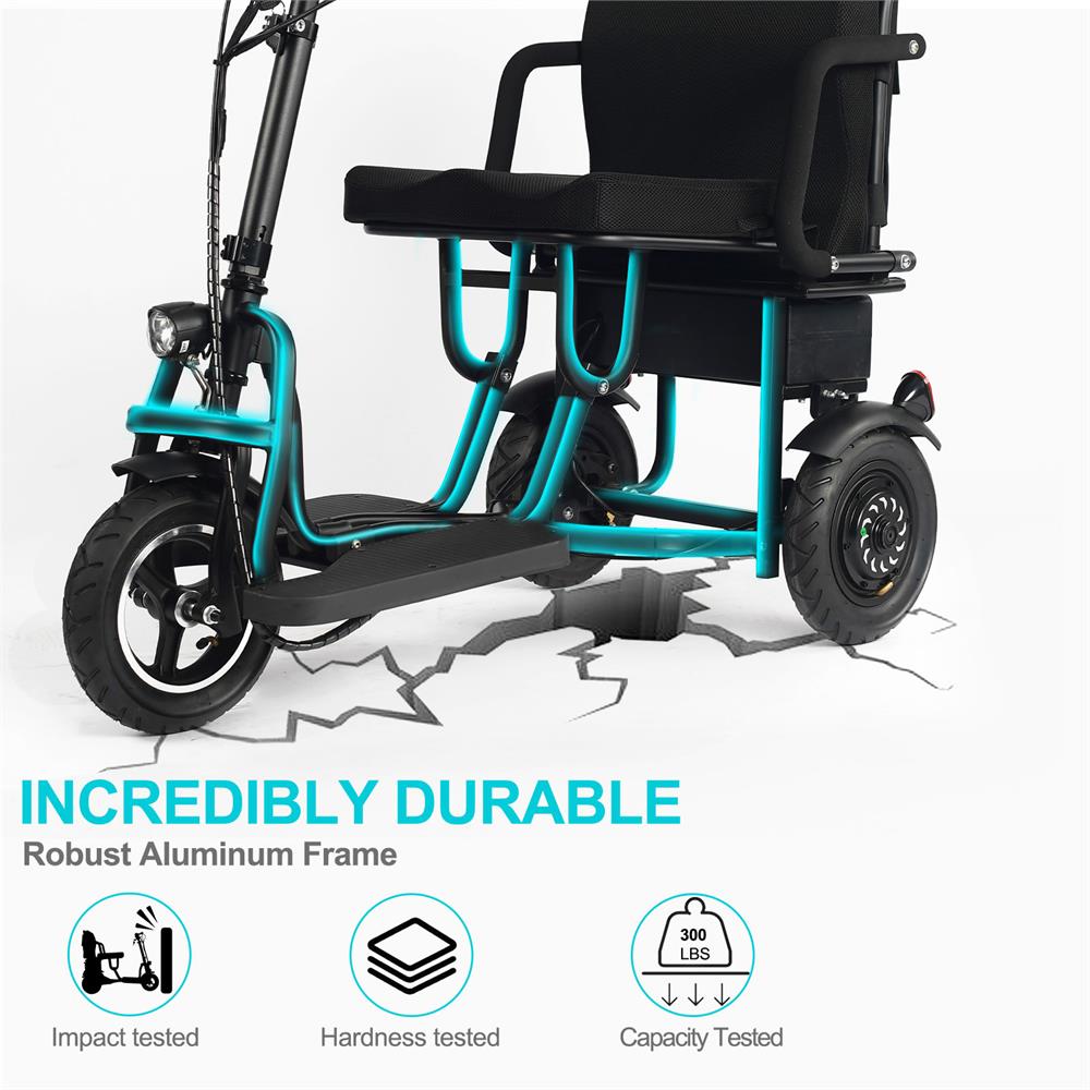 MotoTec (48V) 700w Lithium Black Folding Dual Motor Electric Mobility Trike