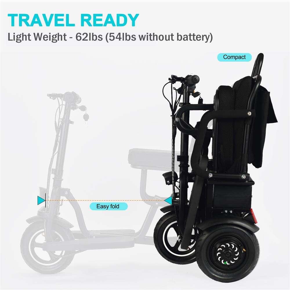 MotoTec (48V) 700w Lithium Black Folding Dual Motor Electric Mobility Trike