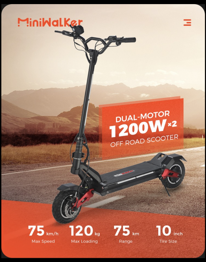 MiniWalker Tiger 10 Pro+ (60V) 2400w Multi-Purpose Electric Scooter