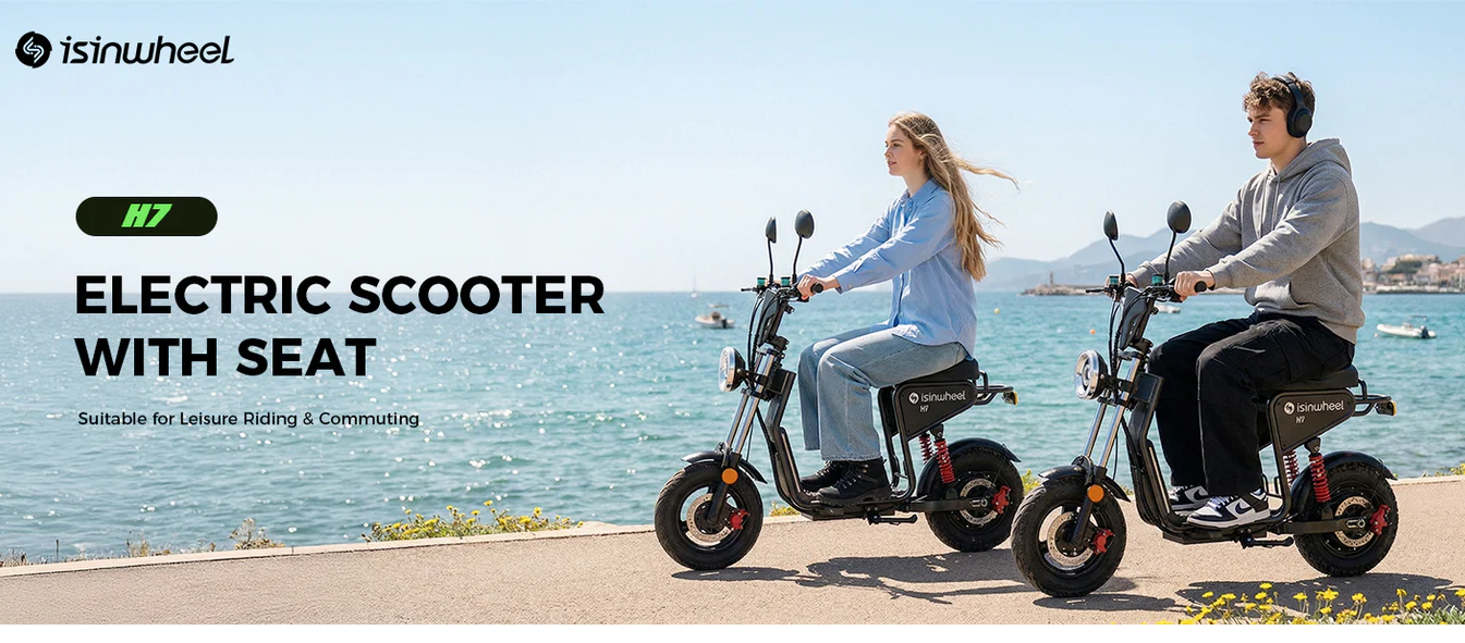 isinwheel H7 56 KM/H Seated Adult Electric Commuting Scooter | 1500W | 69 KM Range | 15" Tires | Long Range E-Scooter