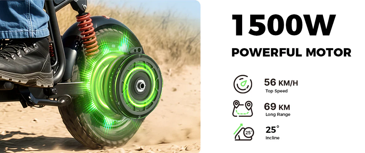 isinwheel H7 56 KM/H Seated Adult Electric Commuting Scooter | 1500W | 69 KM Range | 15" Tires | Long Range E-Scooter