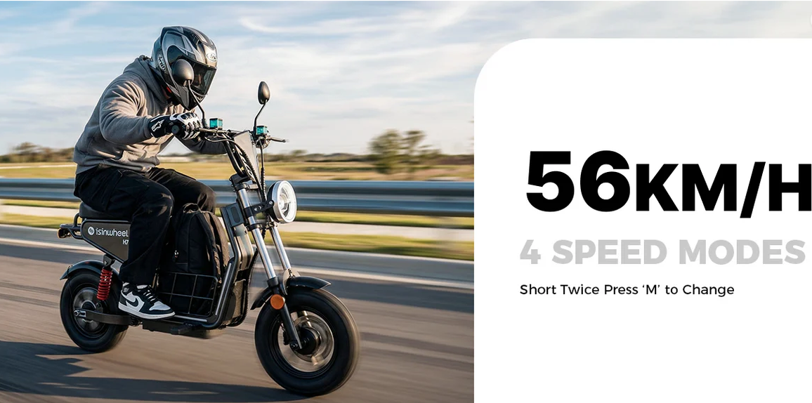 isinwheel H7 56 KM/H Seated Adult Electric Commuting Scooter | 1500W | 69 KM Range | 15" Tires | Long Range E-Scooter