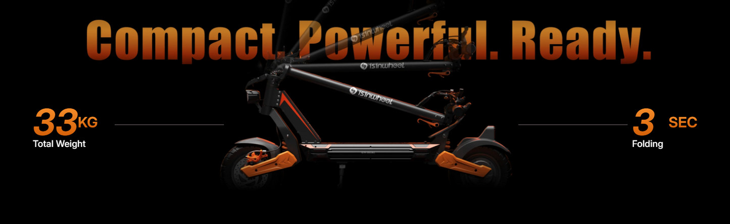 isinwheel GT1 52 km/h Dual Motor Off Road Electric Scooter | 1600W | 56 km Long Range | Folding E-Scooter