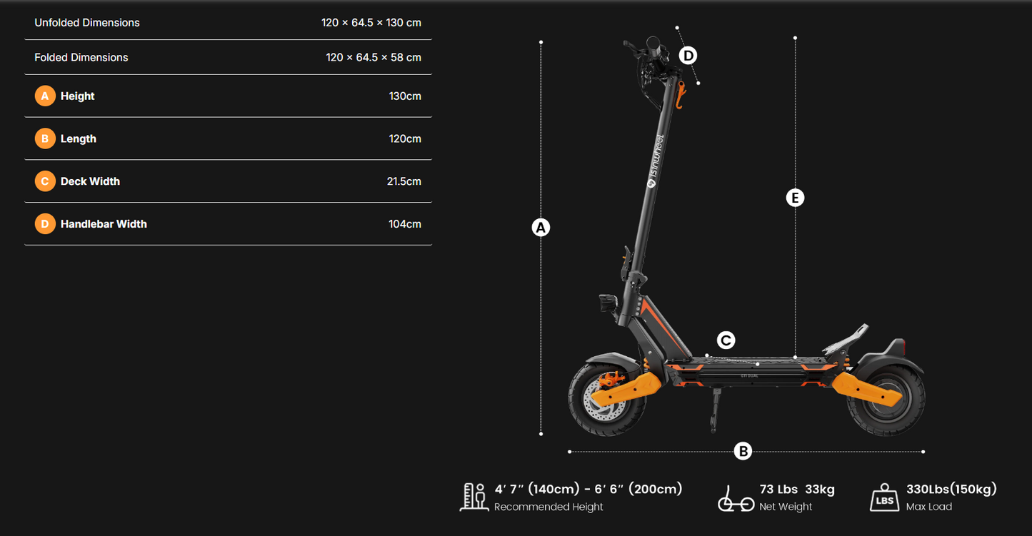 isinwheel GT1 52 km/h Dual Motor Off Road Electric Scooter | 1600W | 56 km Long Range | Folding E-Scooter